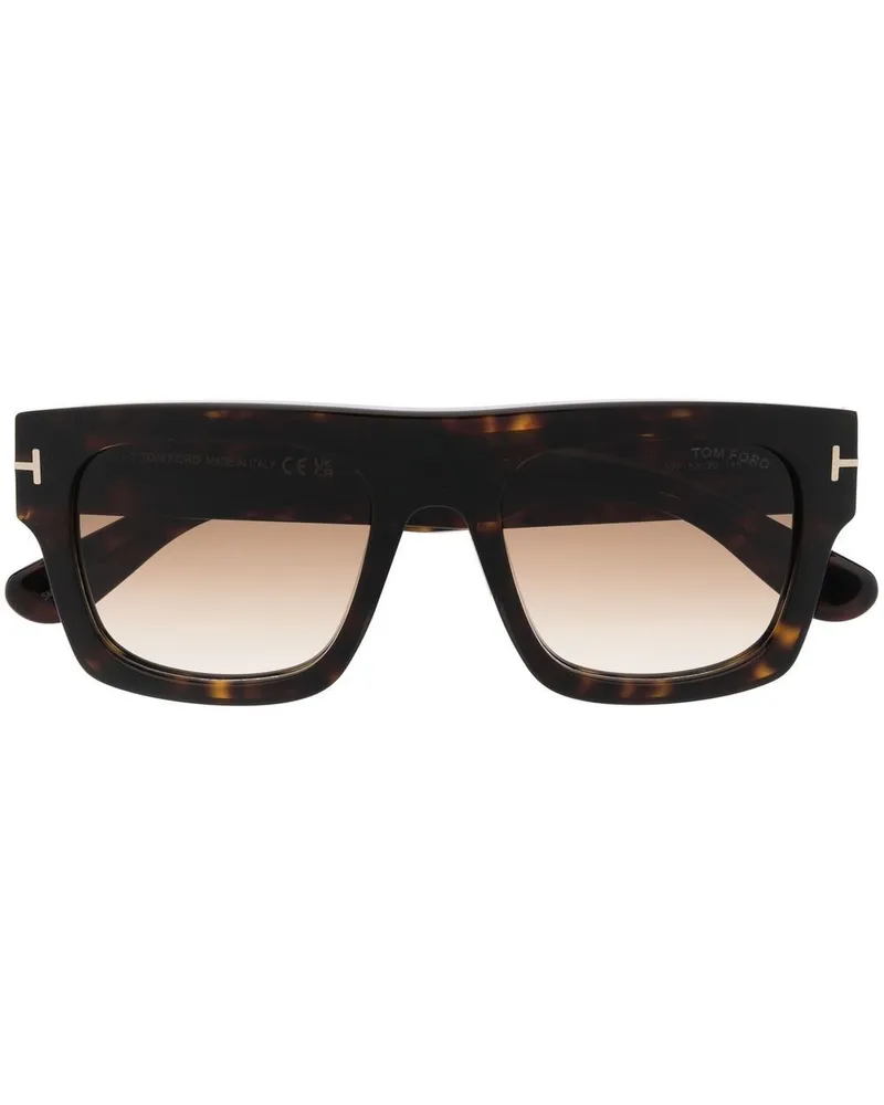 Tom Ford Eckige Sonnenbrille in Schildpattoptik - Braun Braun