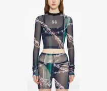 Langärmeliges Tülloberteil - Schwarz