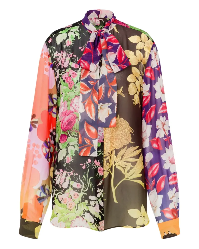 Moschino Seidenbluse mit Blumen-Print - Schwarz Schwarz