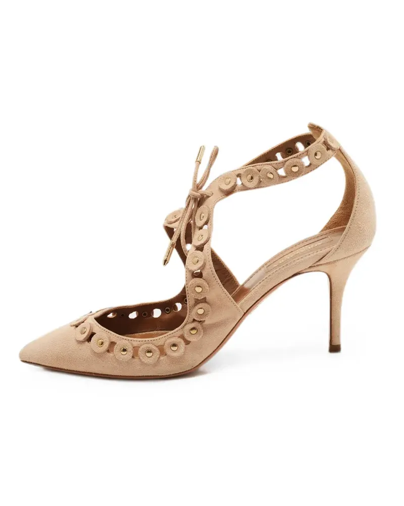 Aquazzura studded lace-up pumps - Nude Nude