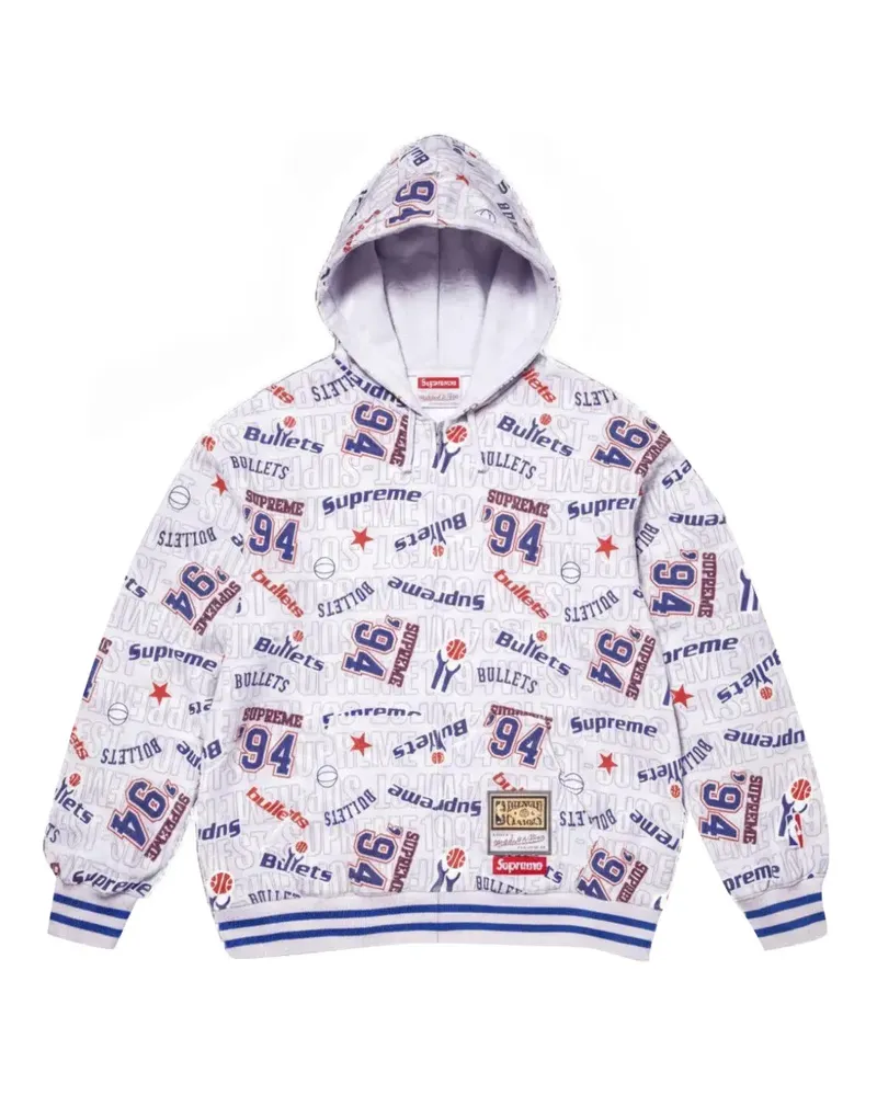 Supreme Being x Mitchell & Ness NBA logo-print zip-up hoodie - Grau Grau