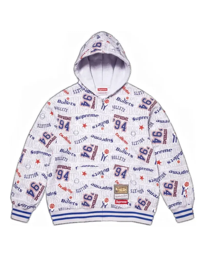 Supreme Being x Mitchell & Ness NBA logo-print zip-up hoodie - Grau Grau