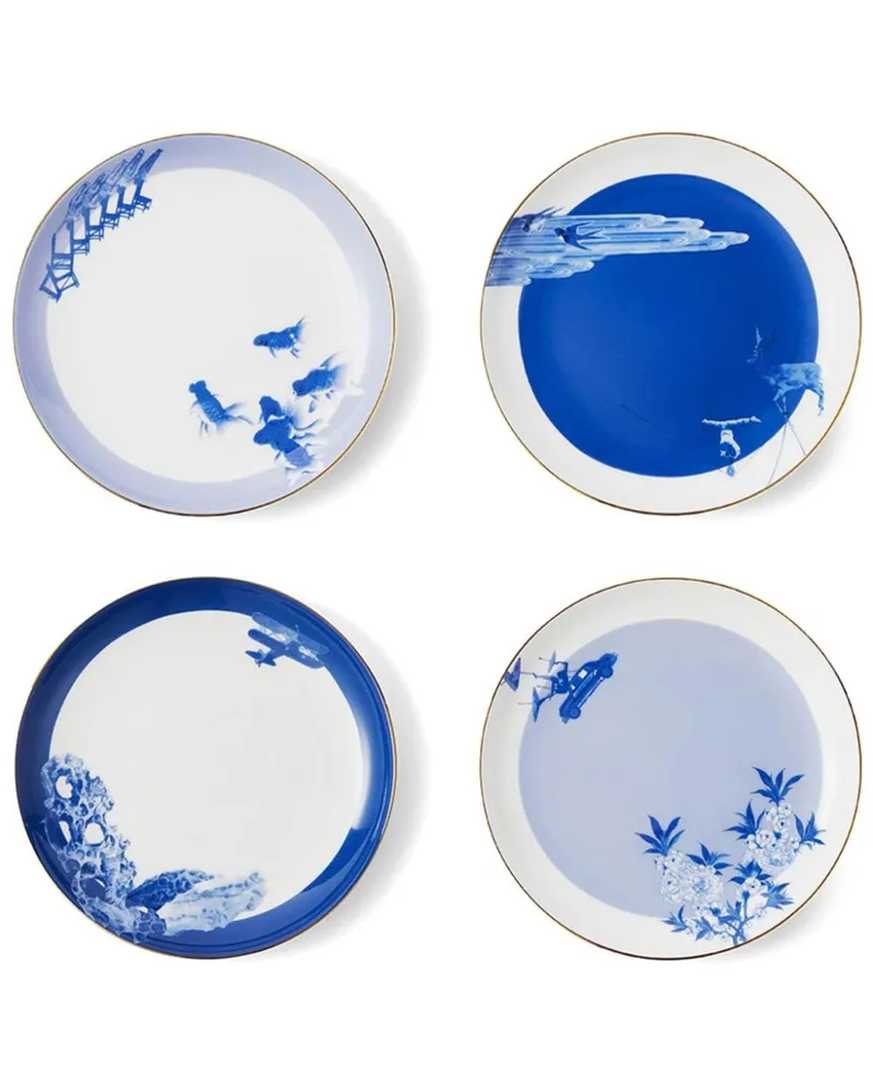Shanghai Tang x Jacky Tsai vierteiliges Dessertteller-Set - Blau Blau