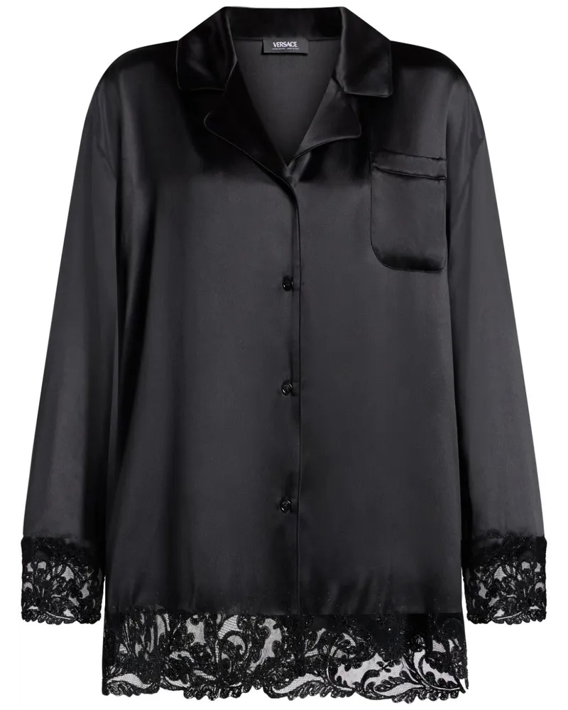 Versace Barocco Seidenhemd mit Spitzenbesatz - Schwarz Schwarz