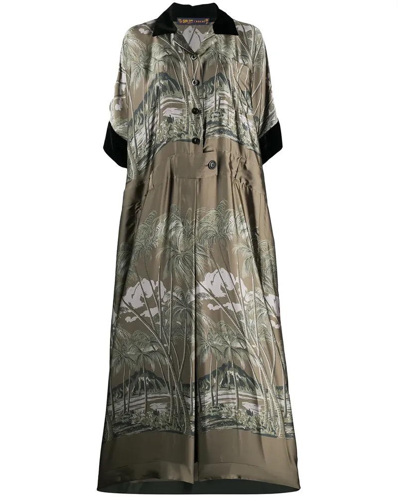 Sacai Maxikleid mit tropischem Print - Grün Grün