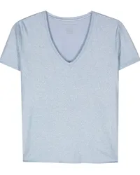 Majestic Lurex-T-Shirt mit V-Ausschnitt Blau