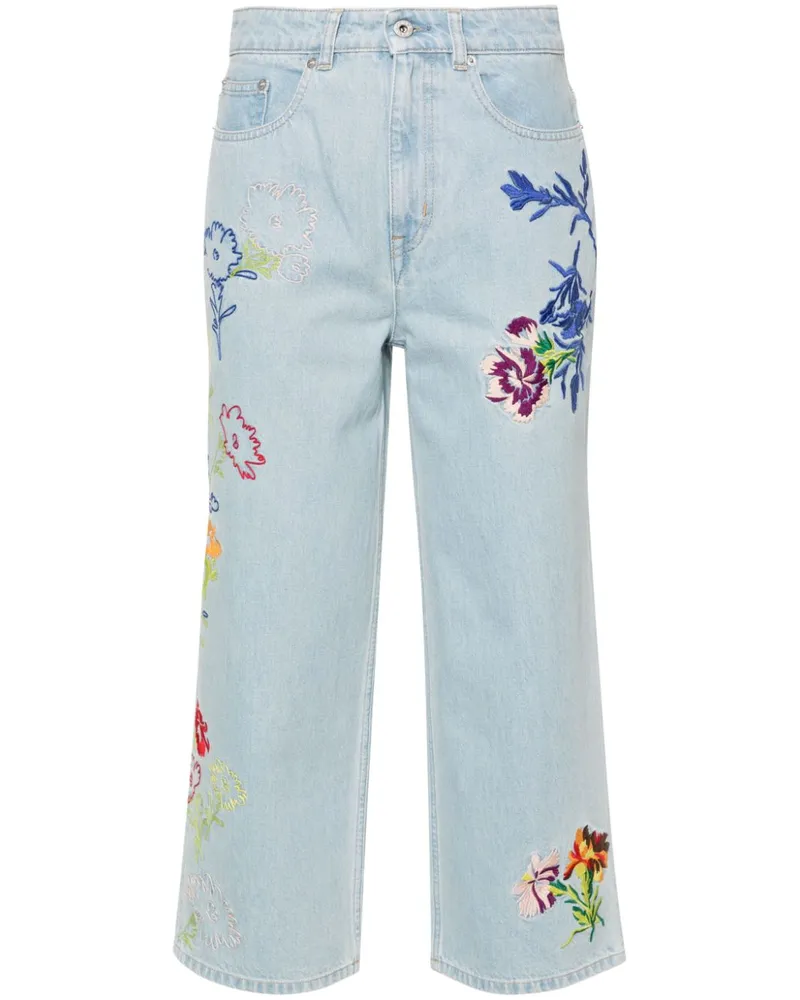 Kenzo Halbhohe Drawn Flowers Wide-Leg-Jeans - Blau Blau