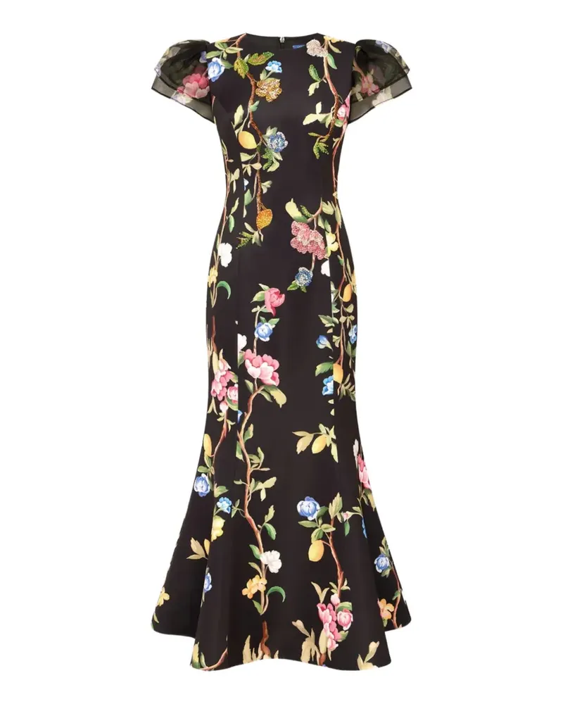 LEO LIN Sofia floral-print puff-sleeve maxi dress - Schwarz Schwarz