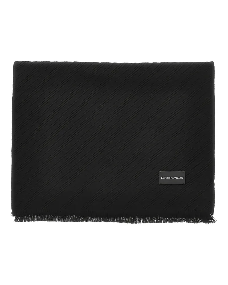 Emporio Armani diagonal-weave fringed scarf - Schwarz Schwarz