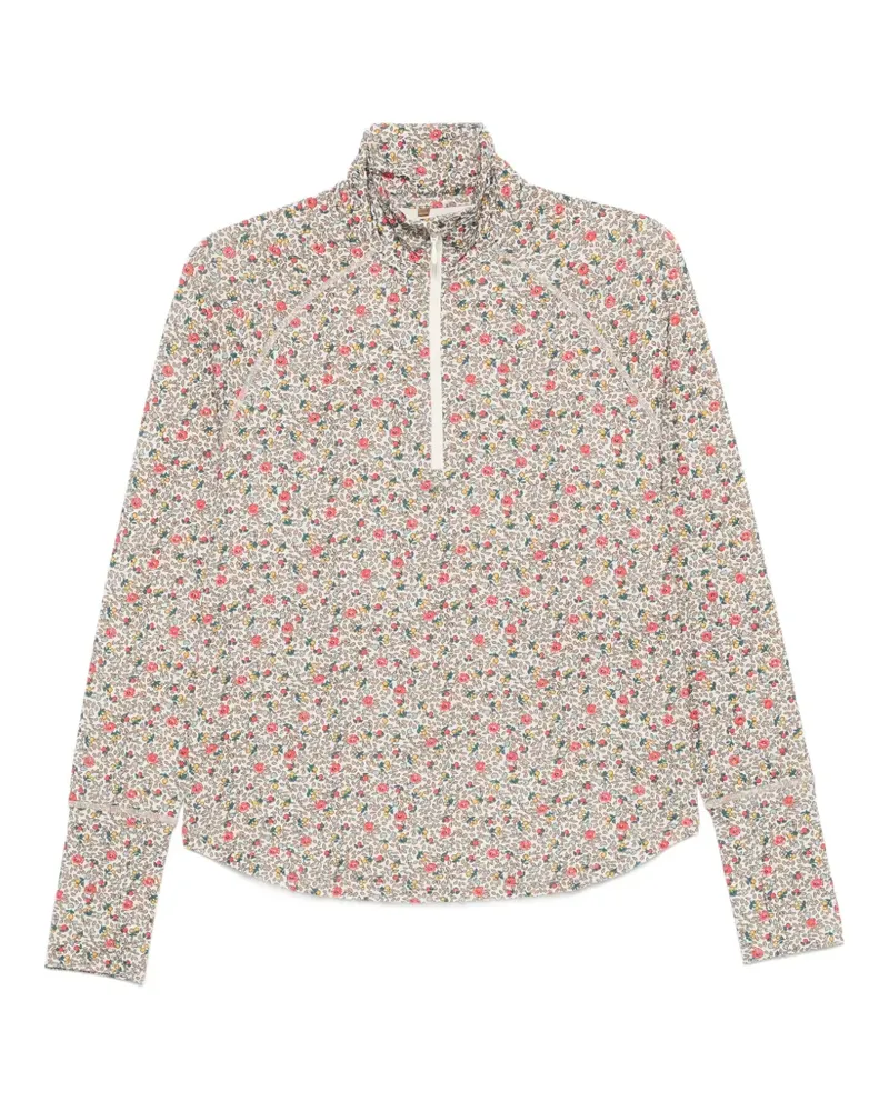 The Great floral-print quarter-zip T-shirt - Nude Nude
