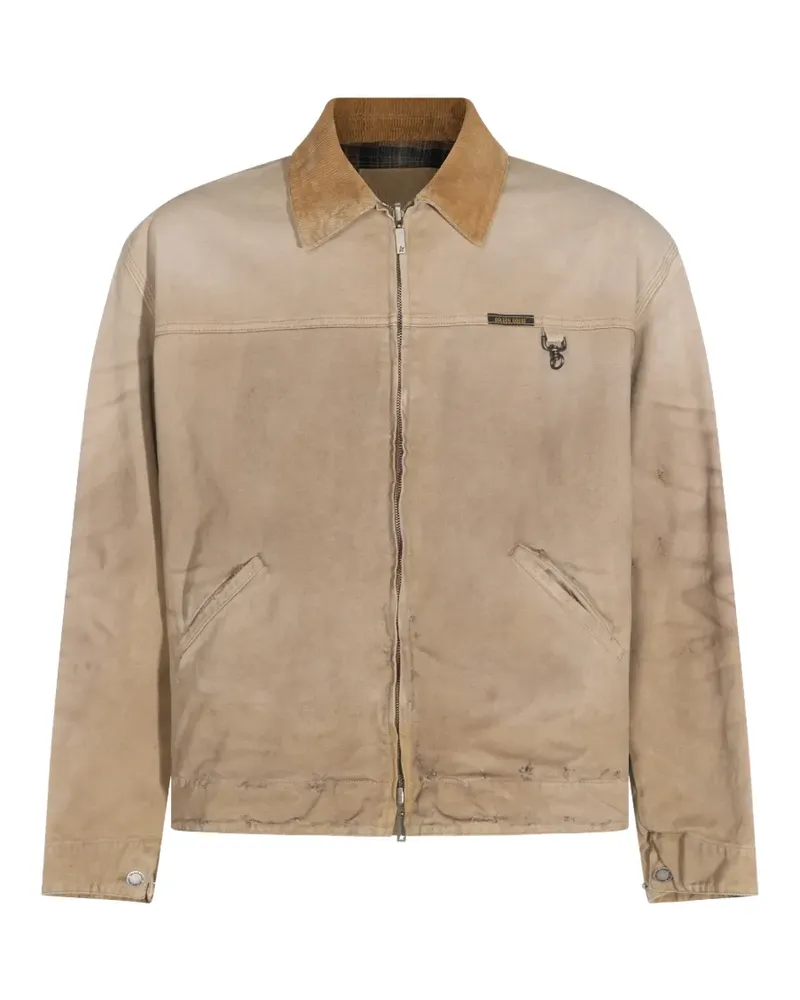 Golden Goose reversible jacket in beige cotton with check pattern - Nude Nude