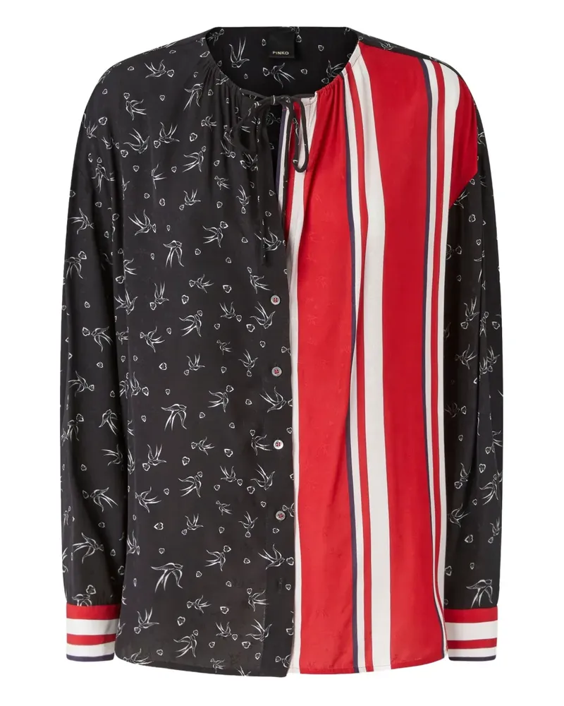 Pinko Gestreiftes Oberteil mit Vogel-Print - Schwarz Schwarz