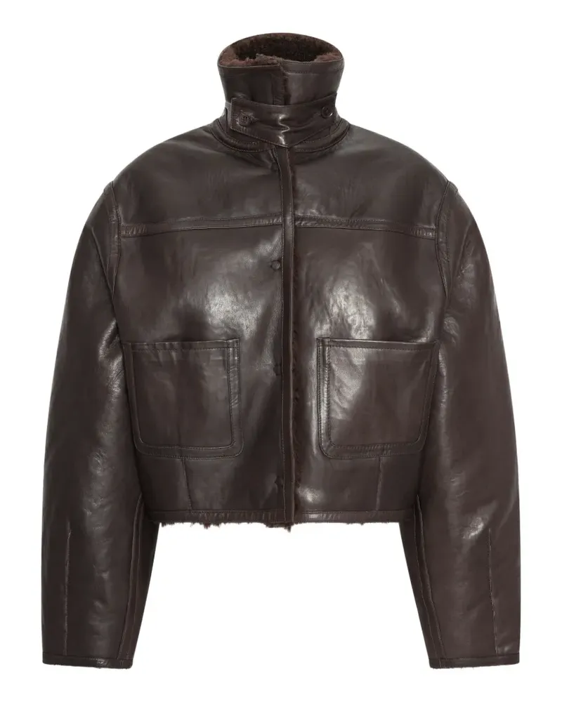 ROTATE Birger Christensen Lederjacke mit Pelzbesatz - Braun Braun