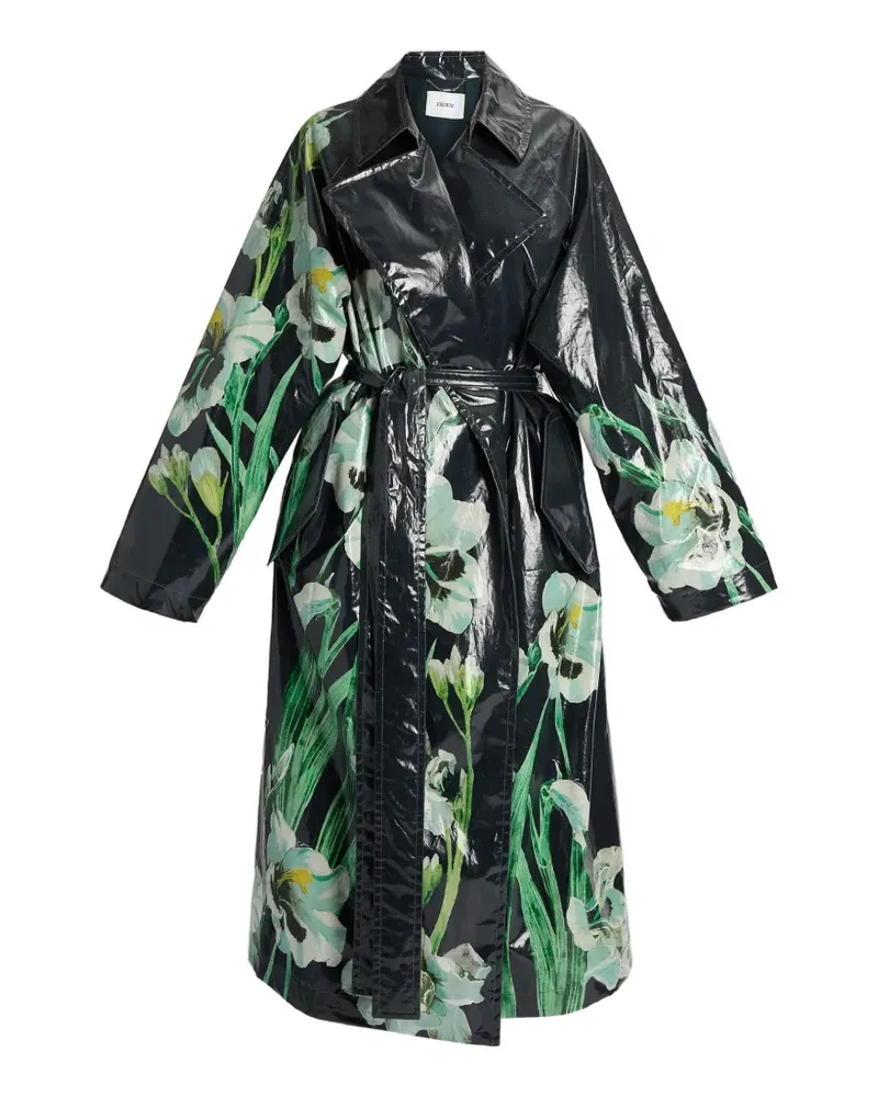 Erdem floral-print coated trench coat - Blau Blau