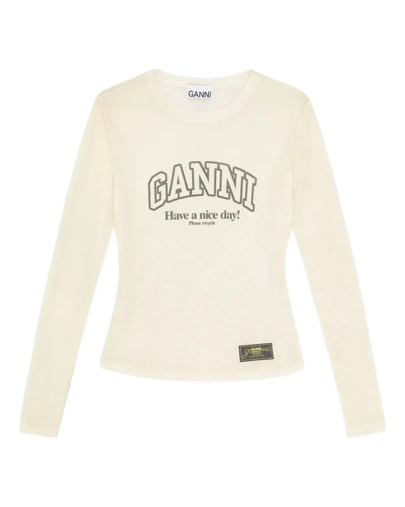 Ganni Langarmshirt mit Logo-Print - Nude Nude