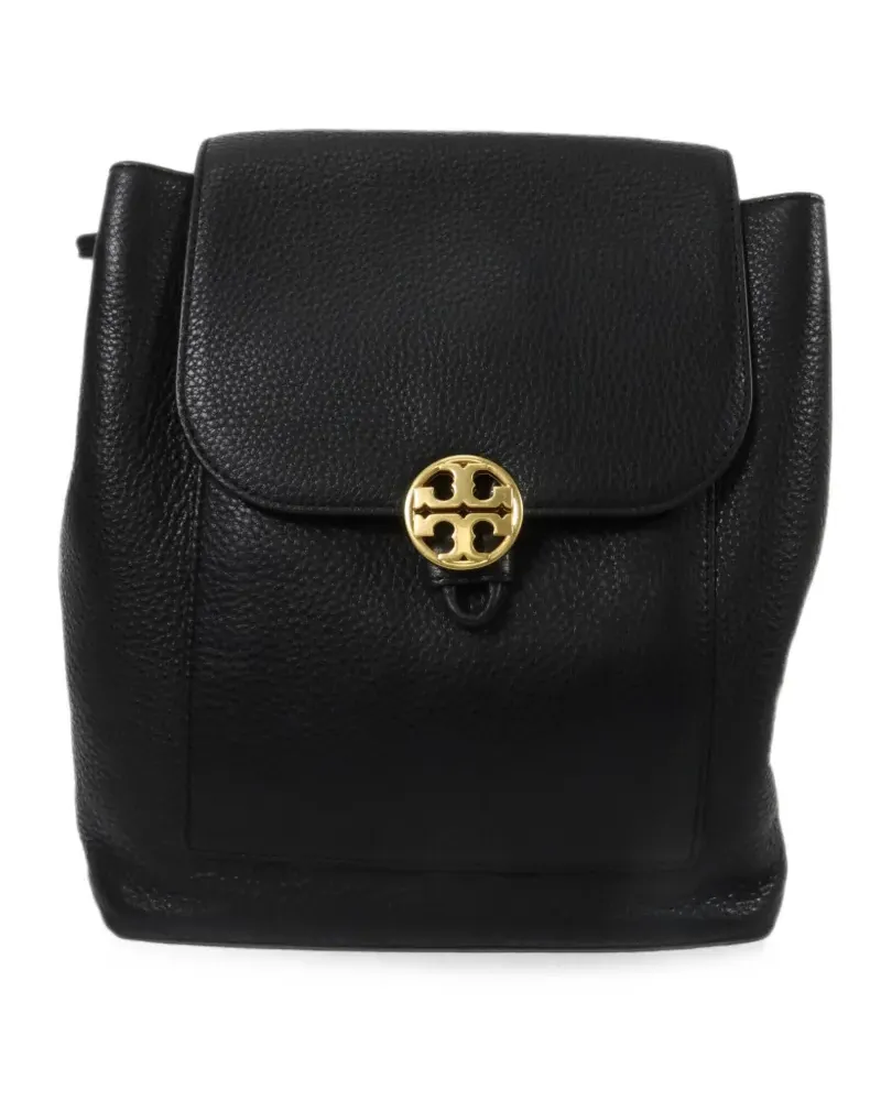 Tory Burch logo-plaque pebbled-leather backpack - Schwarz Schwarz