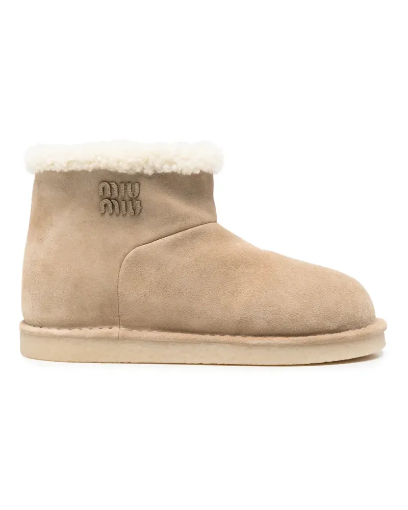 Miu Miu shearling-trim suede ankle boots - Nude Nude