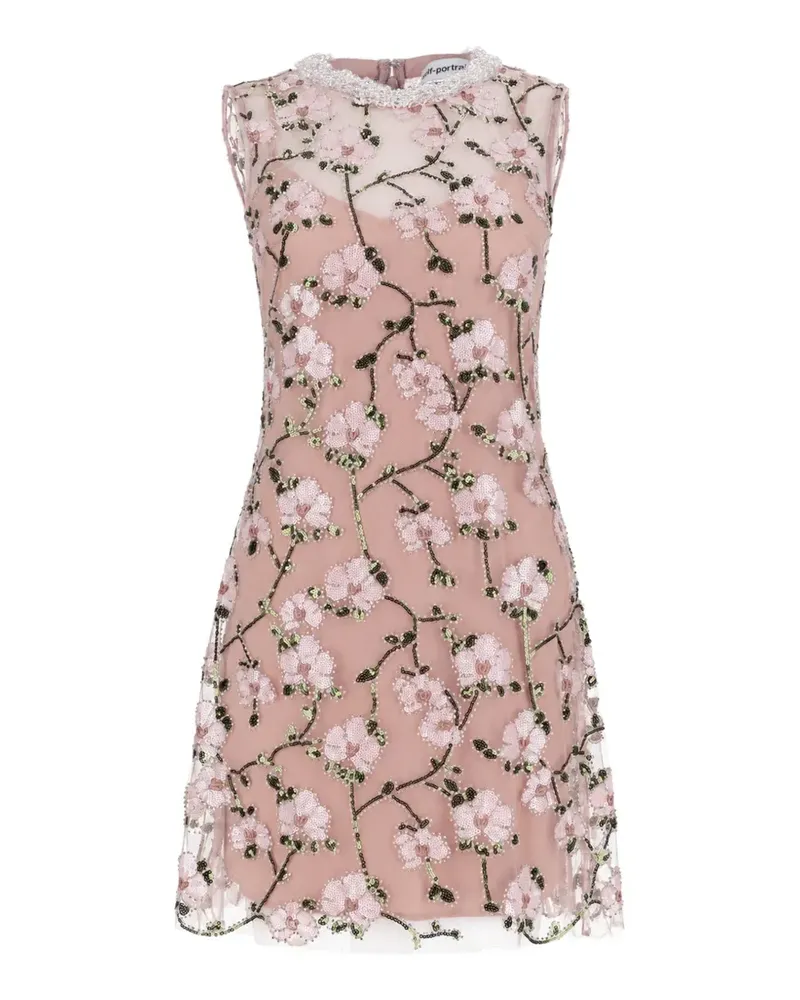 Self-Portrait Floral Daze Minikleid mit Pailletten - Nude Nude