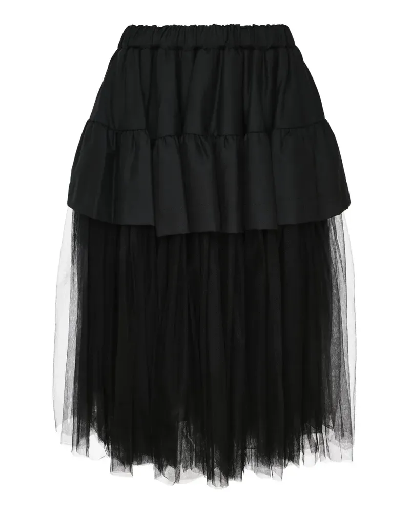 Noir Kei Ninomiya Gerüschter Midirock mit Tülleinsätzen - Schwarz Schwarz