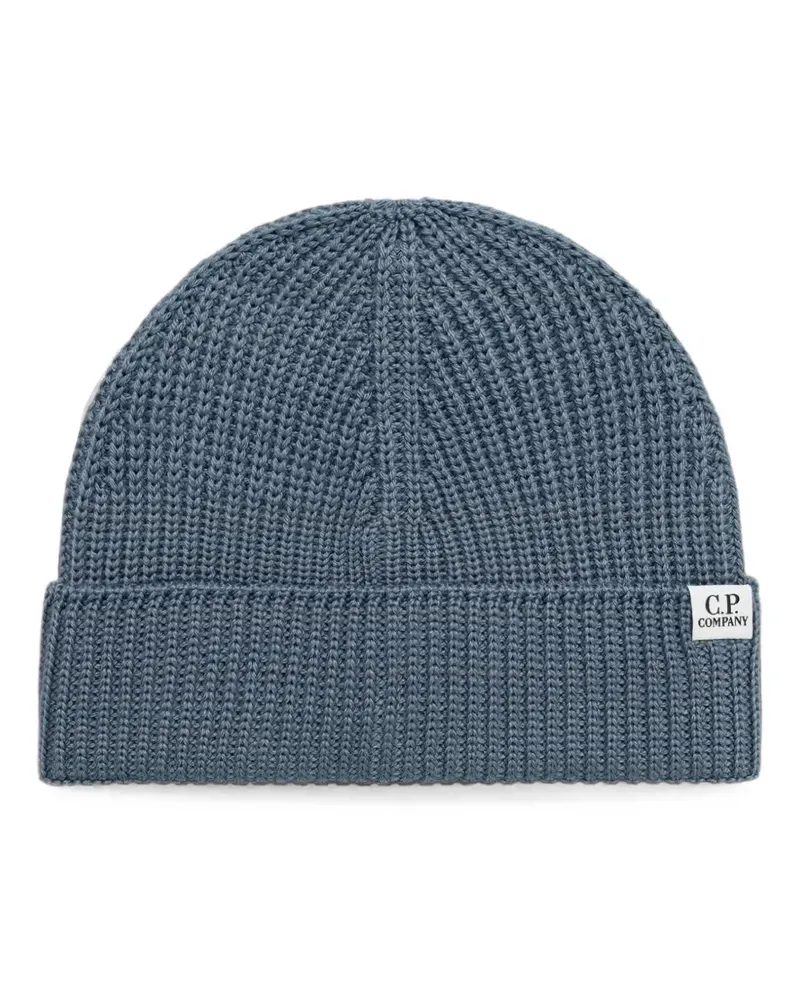 C.P. Company logo-patch ribbed-knit beanie hat - Blau Blau