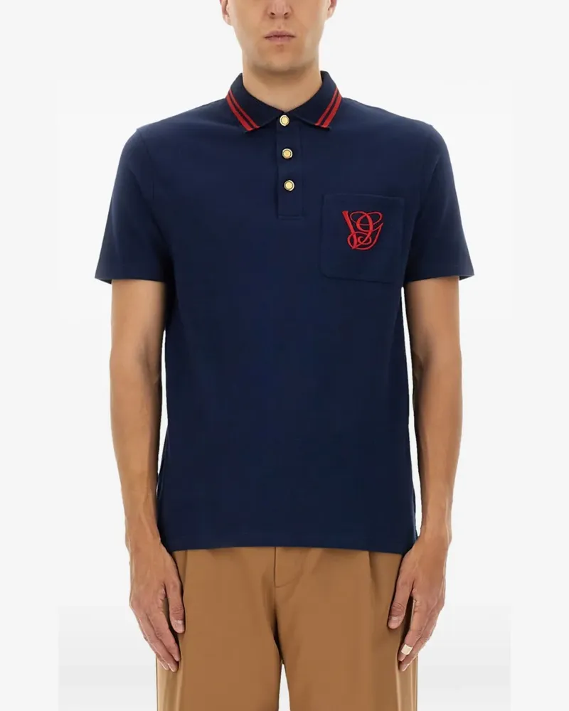 Valentino Garavani logo-embroidered tipped polo shirt - Blau Blau
