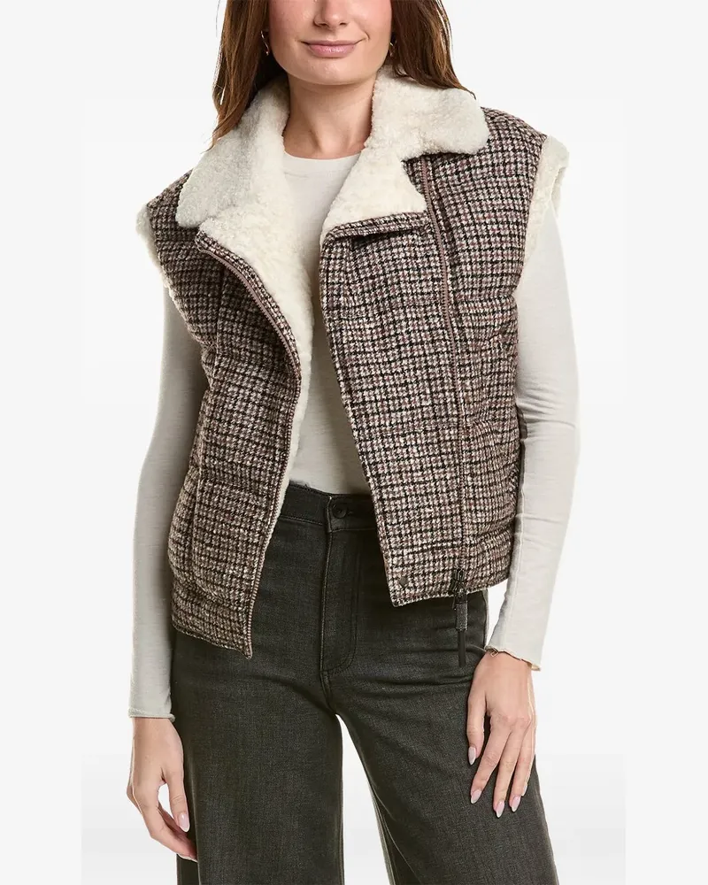 Brunello Cucinelli plaid-pattern shearling-collar zip-up vest - Braun Braun