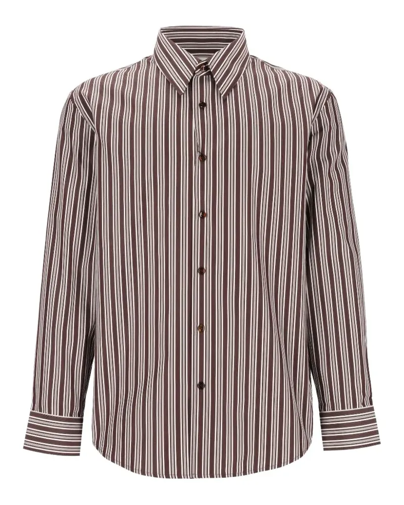 Saint Laurent Gestreiftes Hemd aus Baumwoll-Popeline - Braun Braun