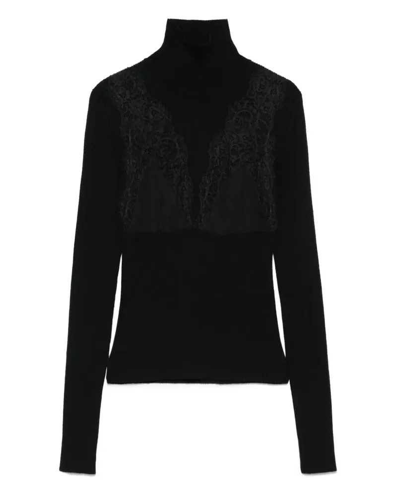 Blumarine Rollkragenpullover mit Spitzeneinsatz - Schwarz Schwarz