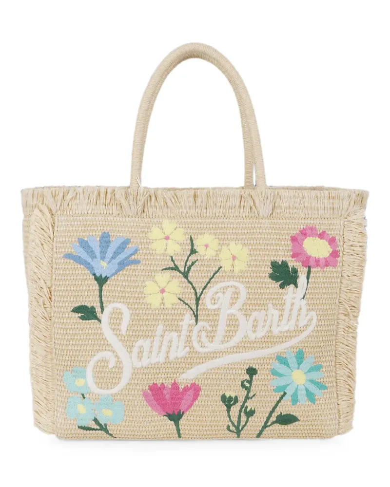MC2 Saint Barth Vanity floral-embroidered straw tote bag - Nude Nude