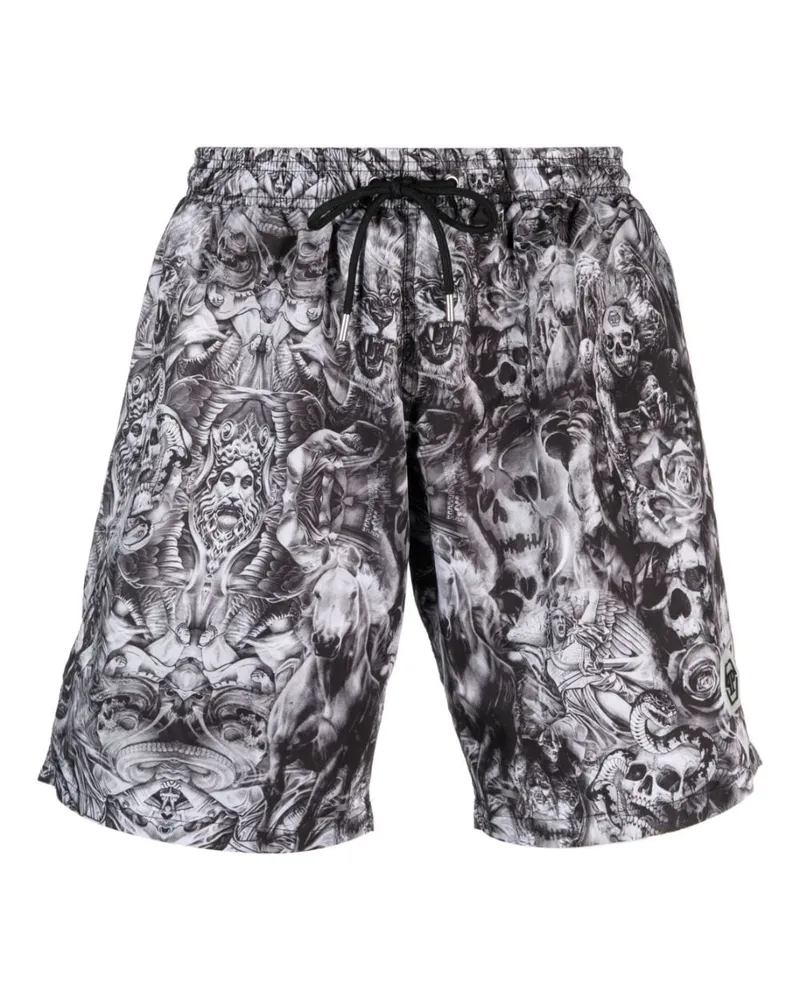 Philipp Plein Badeshorts mit Tattoo-Print - Schwarz Schwarz