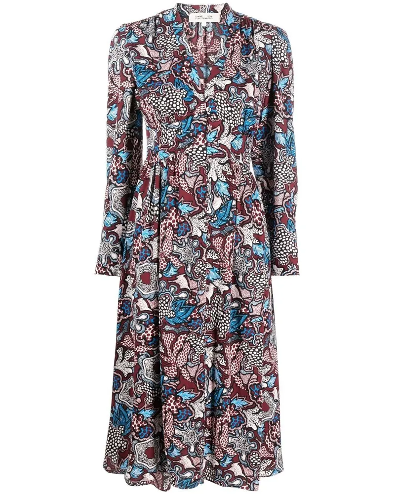 Diane von Furstenberg Midikleid mit Blumen-Print - Rot Rot