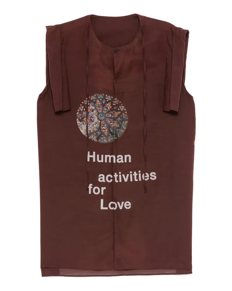 Yohji Yamamoto Human Hemd mit Schnürkragen und grafischem Print - Rot Rot