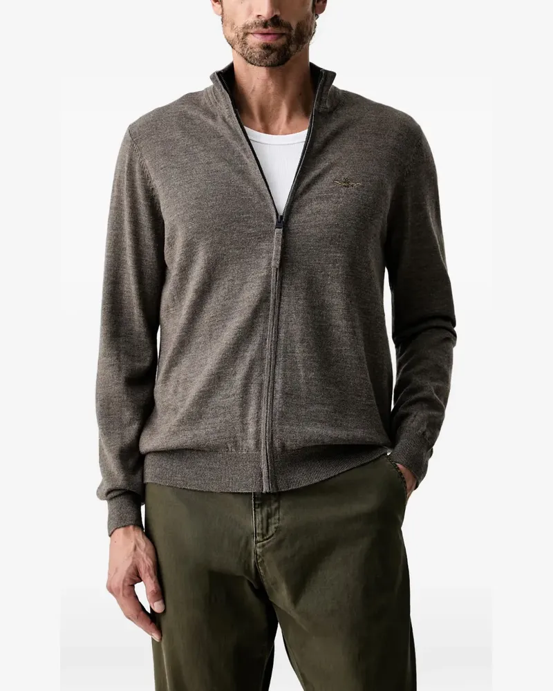 Aeronautica Militare zip-up logo-embroidered zip cardigan - Braun Braun