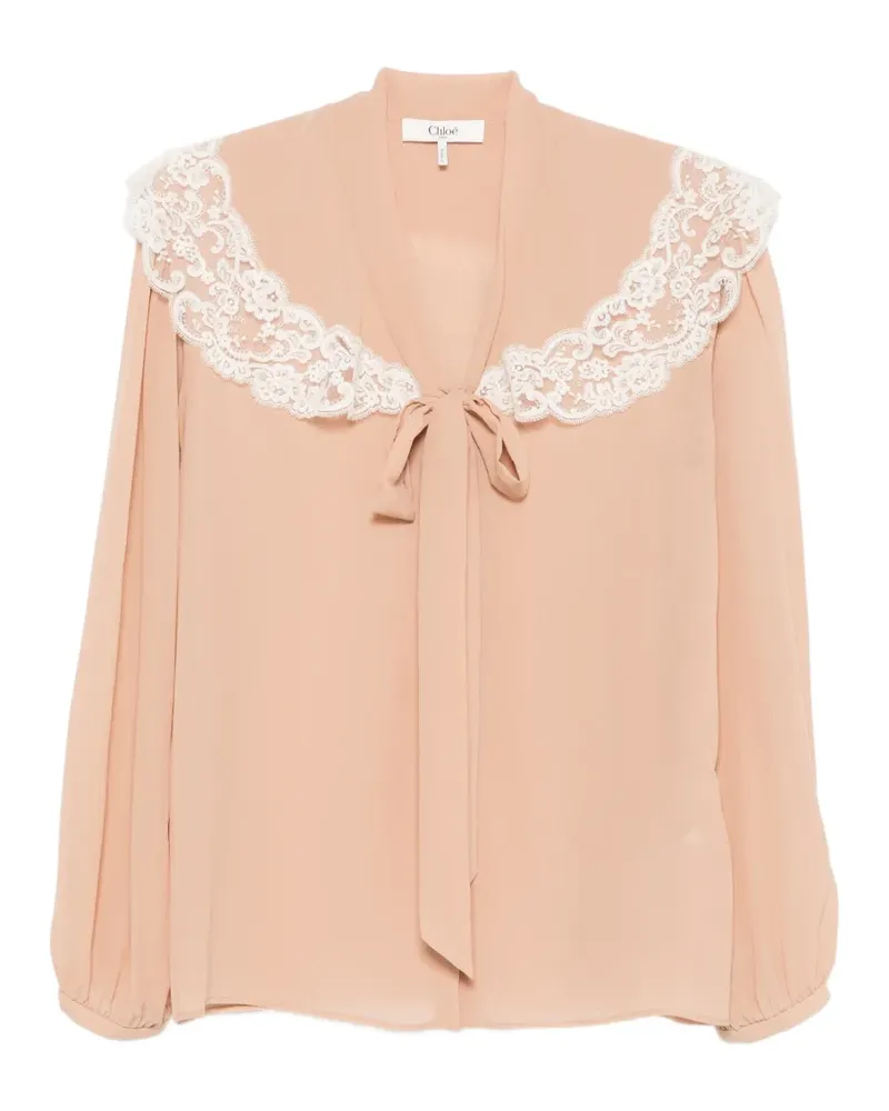 Chloé Seiden-Georgette-Bluse mit Spitzenbesatz - Nude Nude