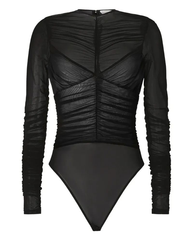 Genny Geraffter Mesh-Body - Schwarz Schwarz