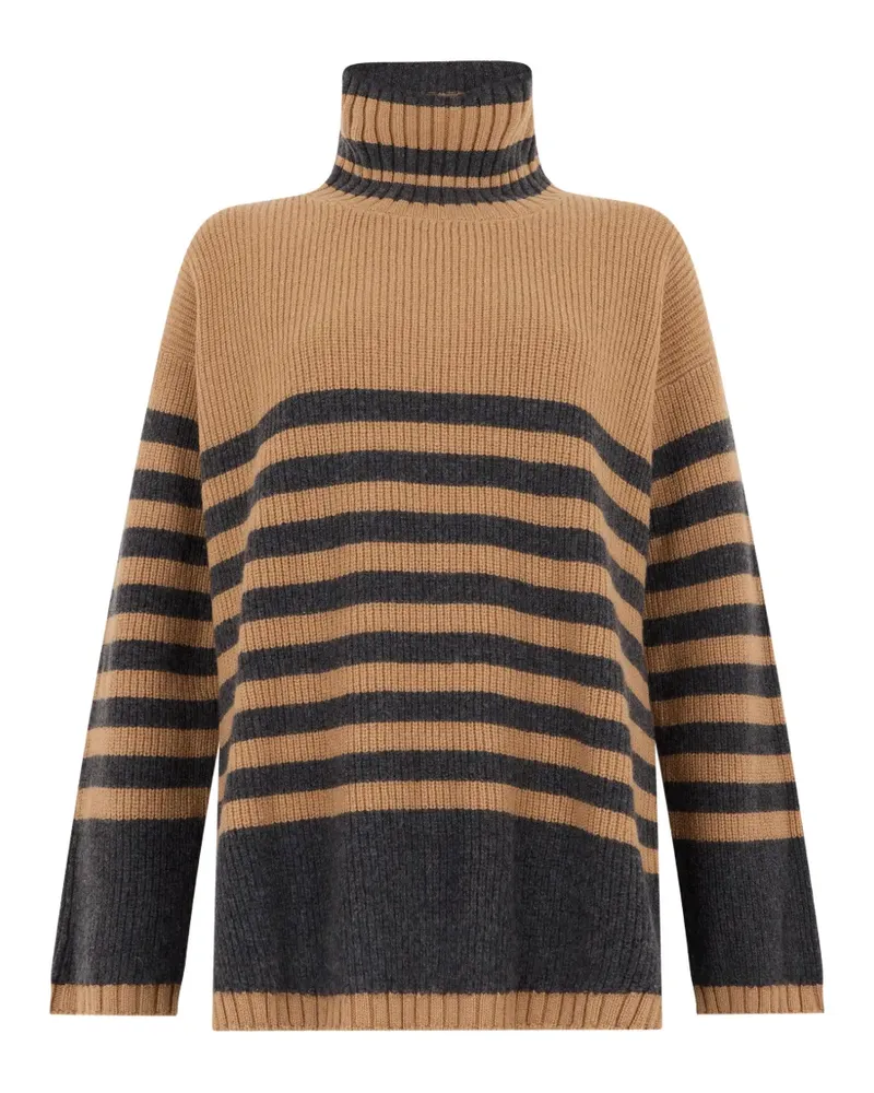 MOORER Gestreifter Vera-SLX Rollkragenpullover - Nude Nude
