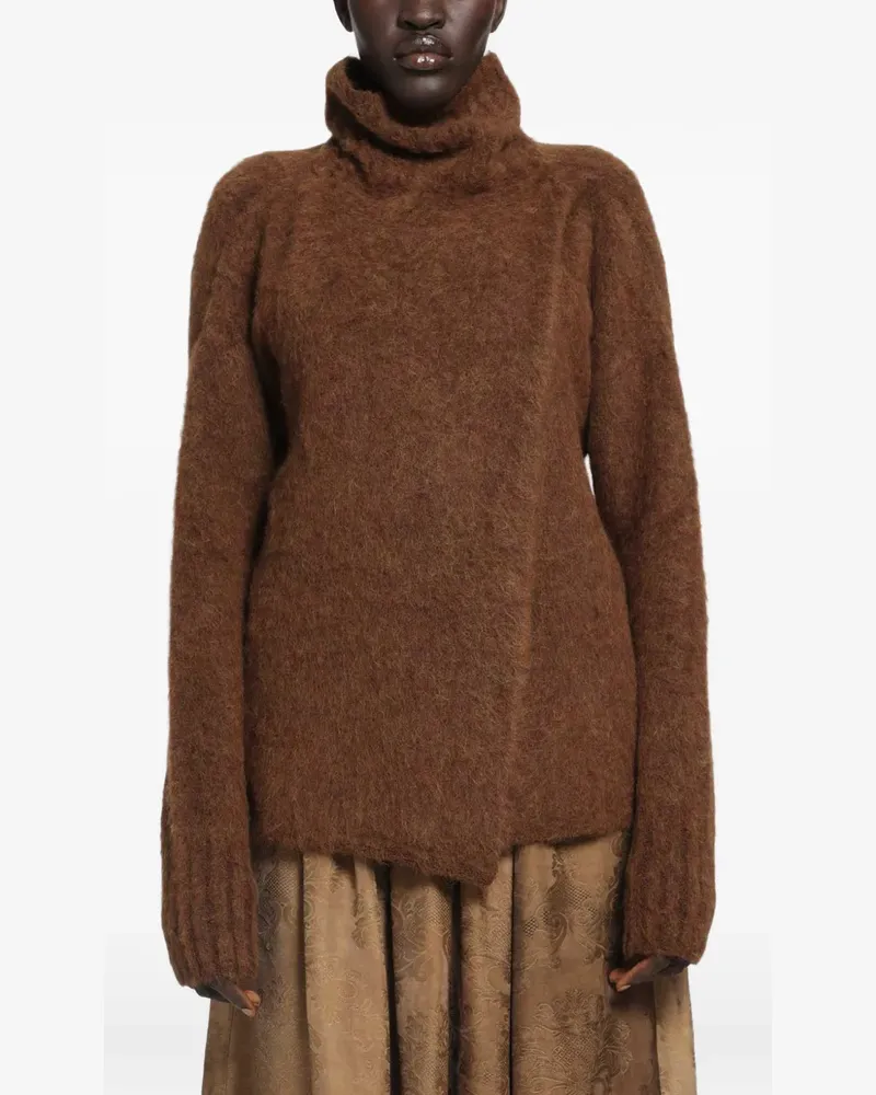 Uma Wang Rollkragenpullover mit Wickeloptik - Braun Braun