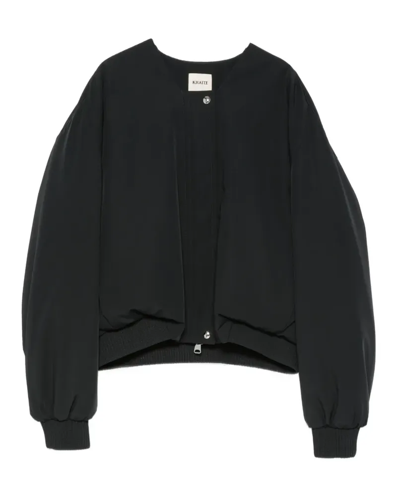 KHAITE ribbed-trim collarless jacket - Schwarz Schwarz