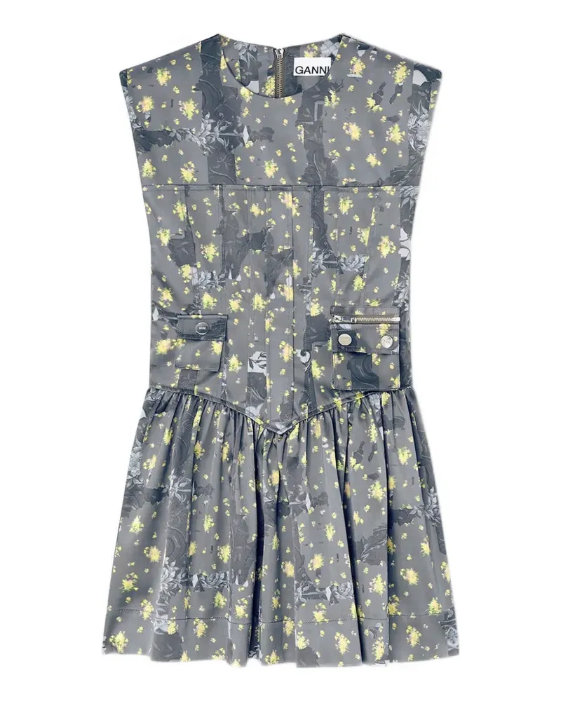 Ganni floral-print utility mini dress - Grau Grau
