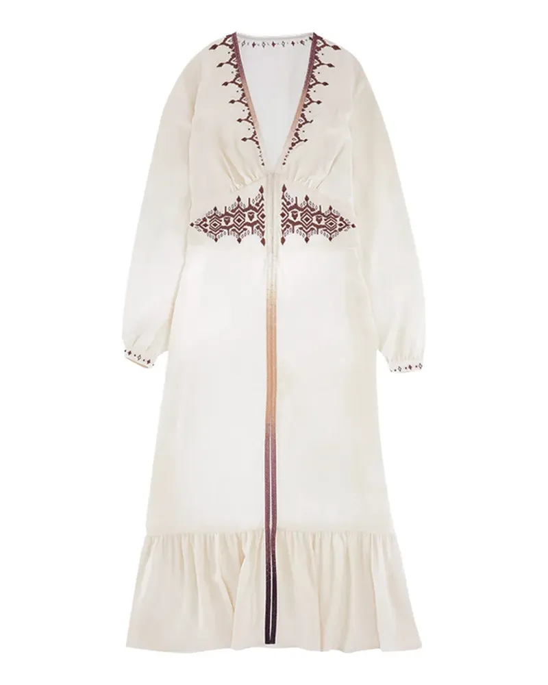 Fortela Wada embroidered V-neck midi dress - Nude Nude