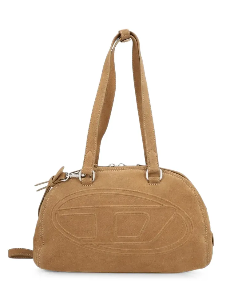 Diesel 1DR dome-suede shoulder bag with Oval D logo - Braun Braun