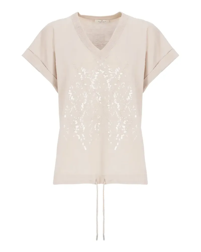 PANICALE Cashmere sequin-embellished drawstring T-shirt - Nude Nude