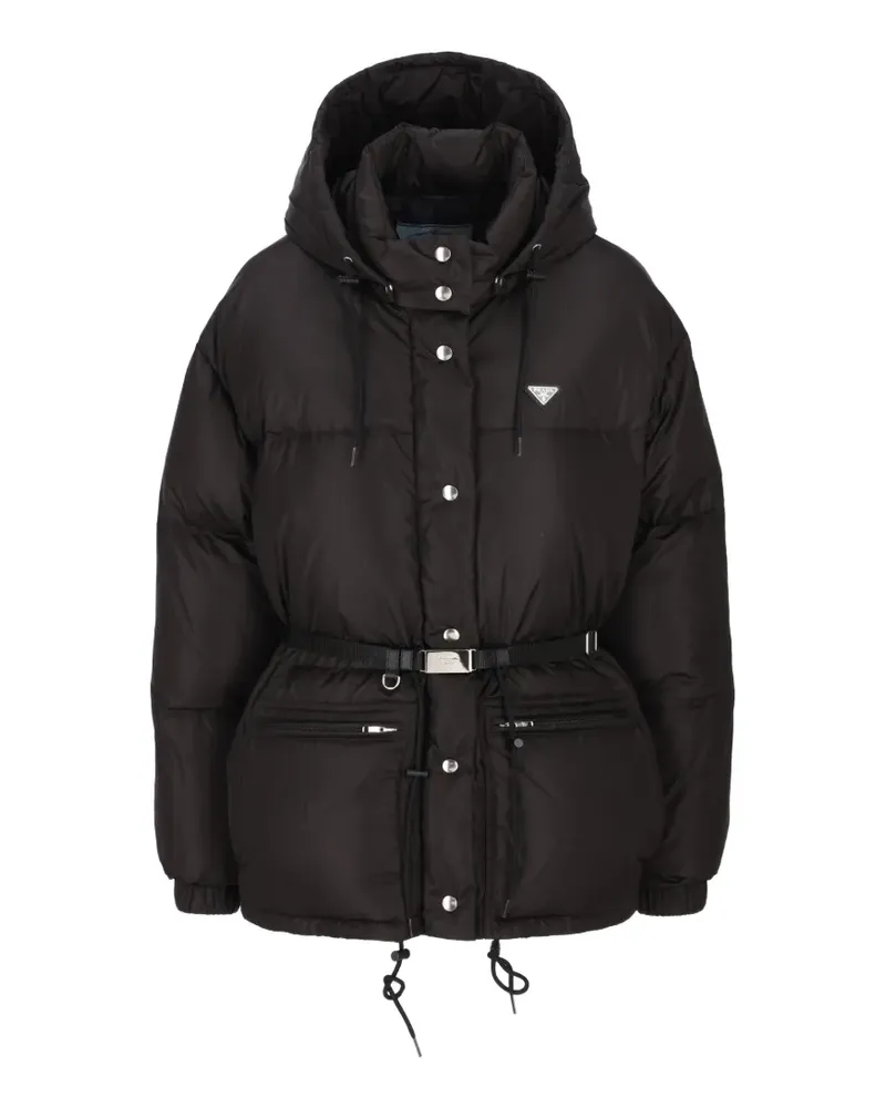 Prada belted hooded puffer coat - Schwarz Schwarz