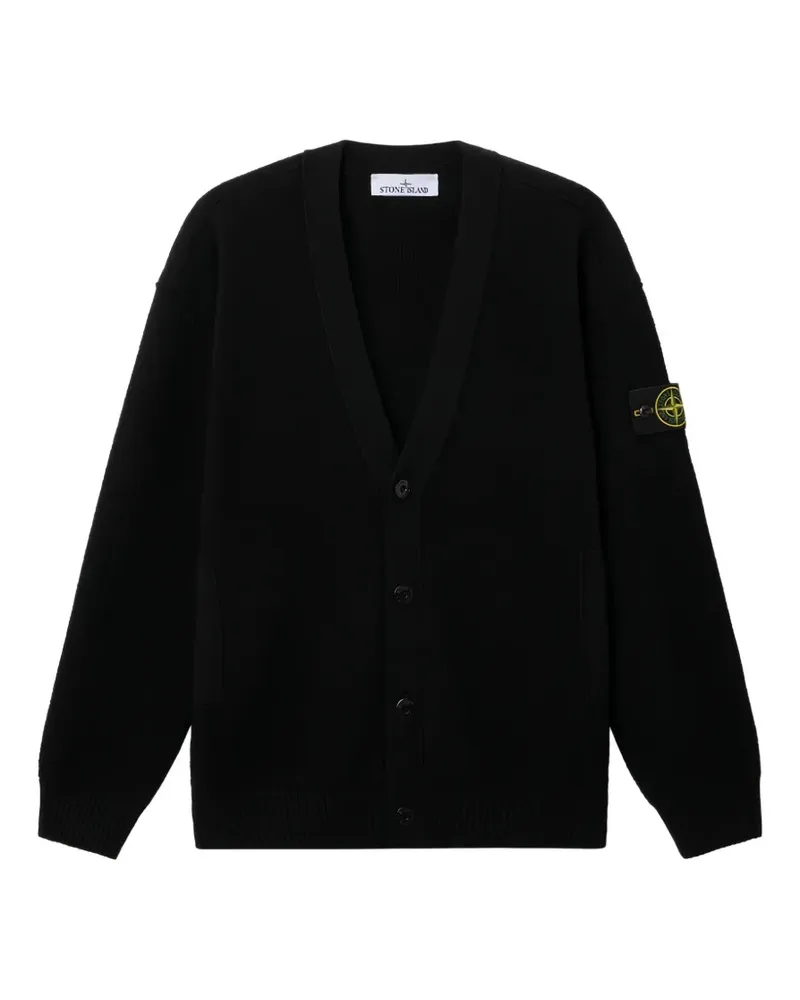 Stone Island logo-patch button-up cardigan - Schwarz Schwarz