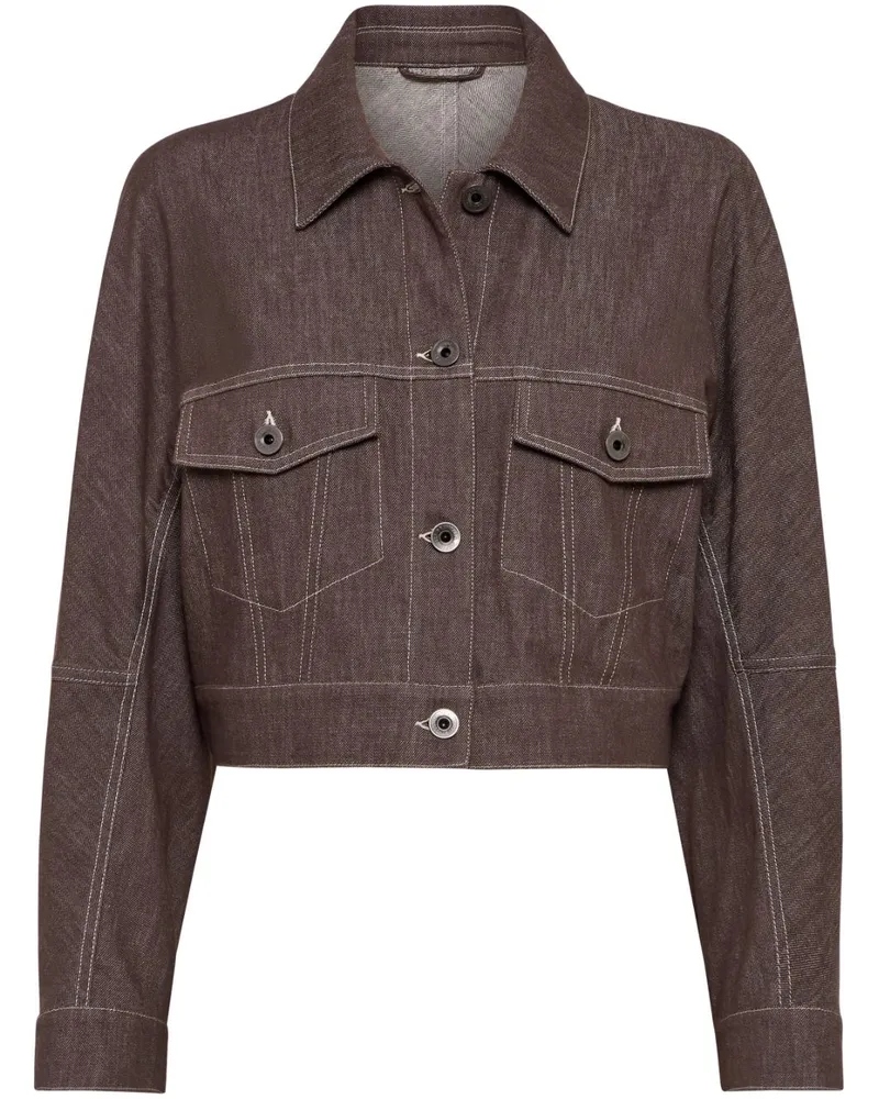 Brunello Cucinelli Cropped-Jacke mit Monili-Perlen - Braun Braun