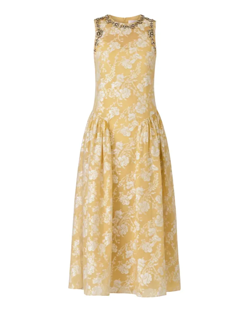 Cinq à Sept Florence Midikleid aus Blumen-Jacquard mit Kristallen - Gelb Gelb