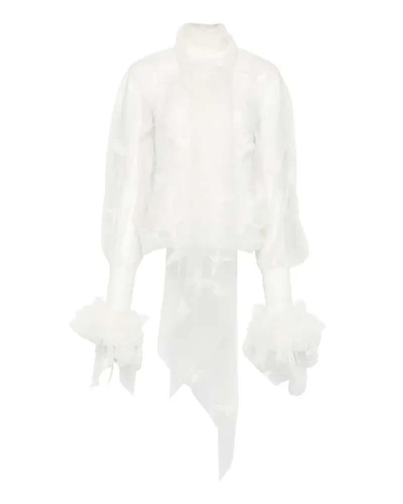 Blumarine butterfly-appliqué pussy-bow blouse - Weiß Weiß