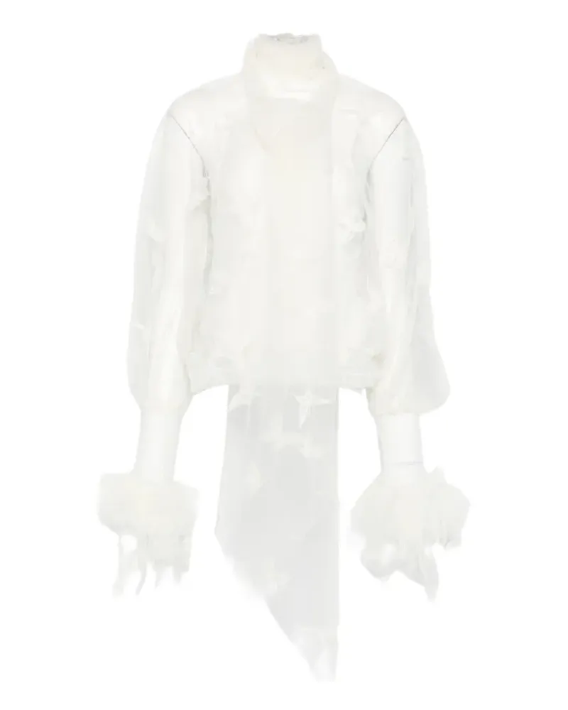 Blumarine butterfly-appliqué pussy-bow blouse - Weiß Weiß