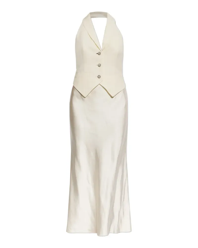 Self-Portrait halterneck satin midi dress - Nude Nude
