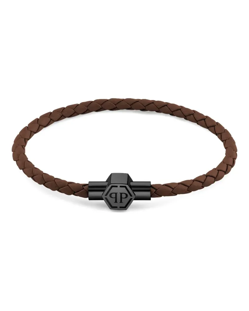 Philipp Plein Enigma Armband aus geflochtenem Leder - Schwarz Schwarz